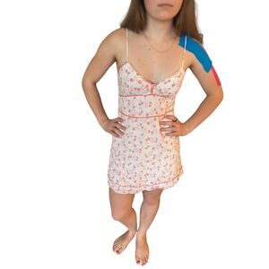 Y2K Wet Seal Floral Mini Dress Pink Orange Sequin Trim Smocked Back  Size 5